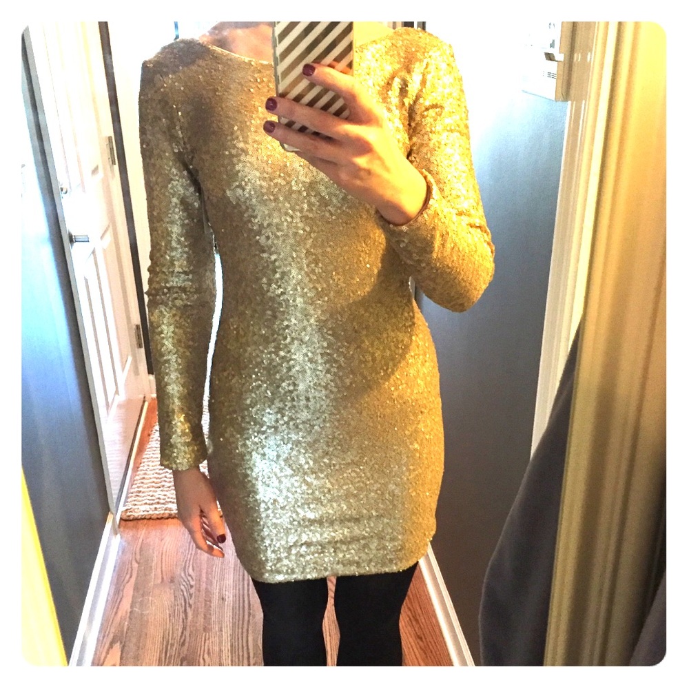 Gold sequin long sleeved dress
